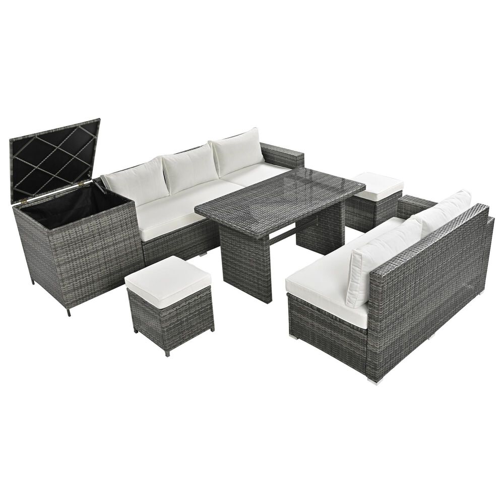 HOMLUX 6-Piece Outdoor Conversation Set with Storage Box in Beige, , large