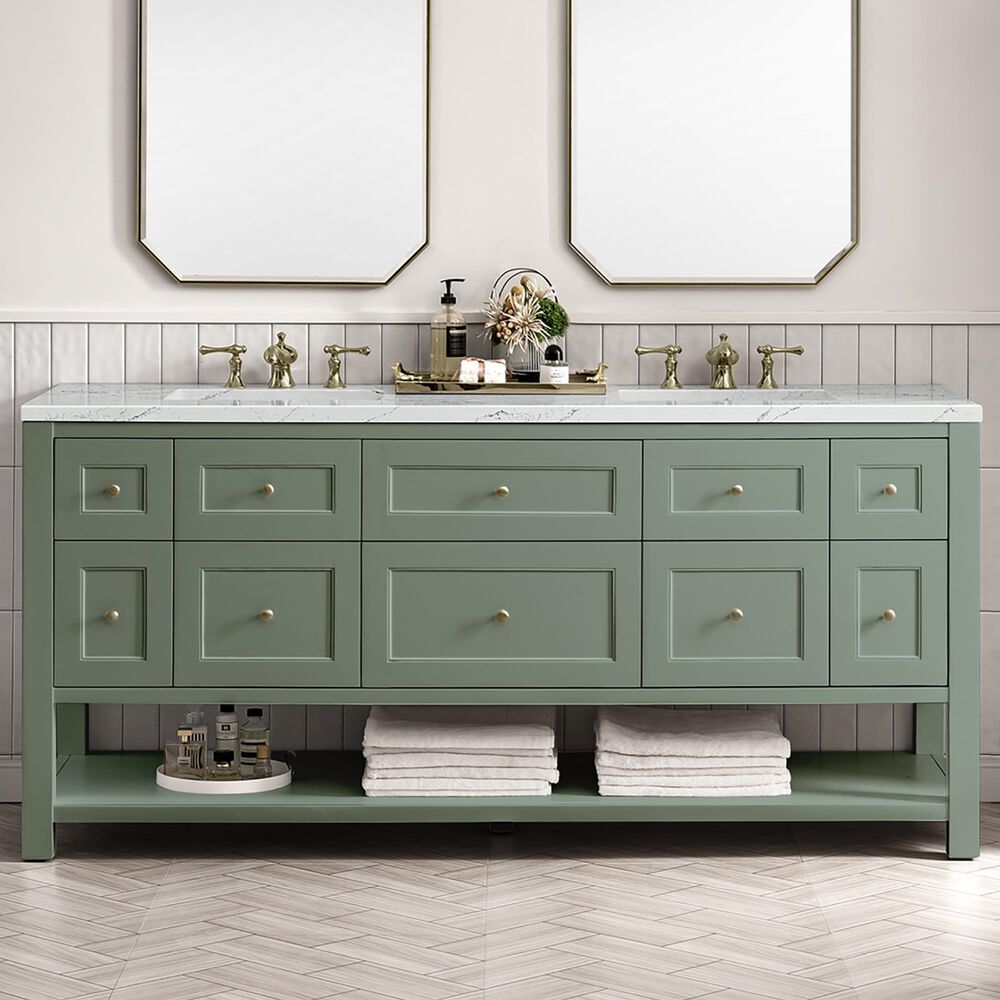 James Martin Vanities Breckenridge 72&quot; Double Bathroom Vanity in Smokey Celadon with 3 cm Ethereal Noctis Quartz Top and Rectangular Sinks, , large