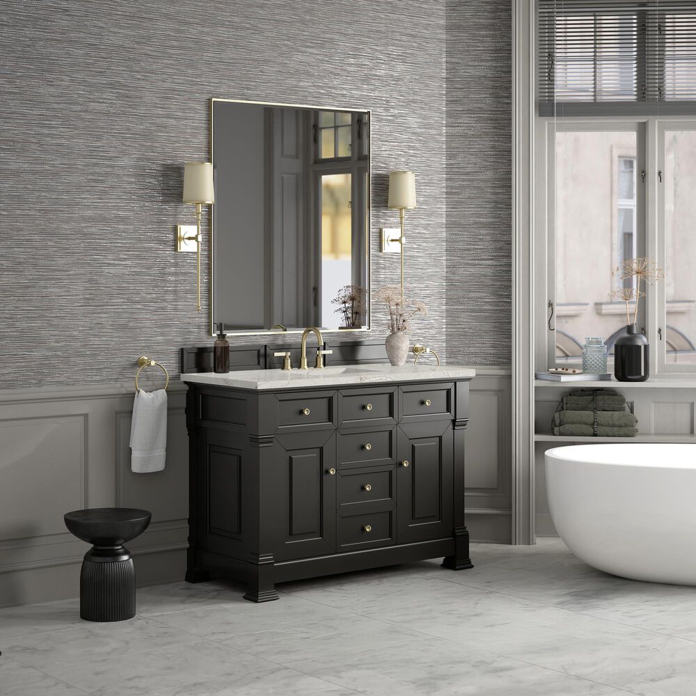 James Martin Vanities Brookfield 48" Single Bathroom Vanity in Black Onyx with 3 cm Victorian Silver Silestone Top, Rectangle Sink and FreePower Wireless Charger, , large