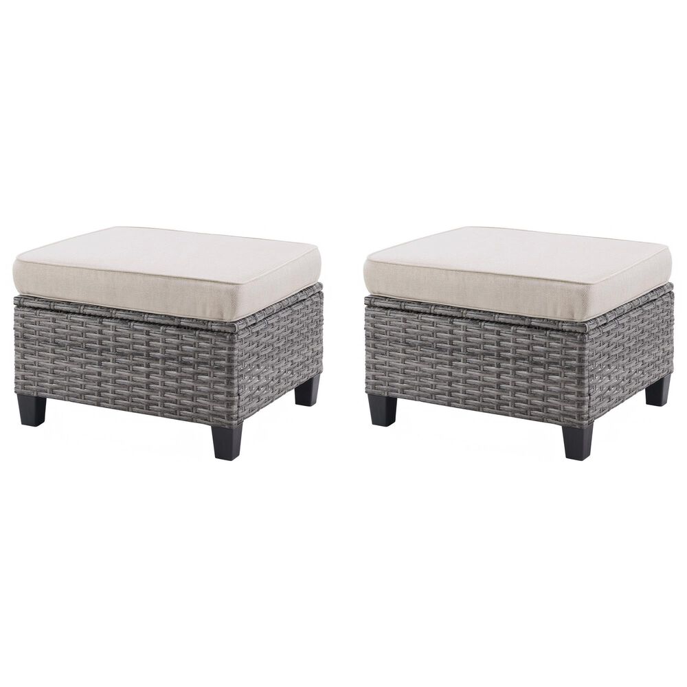 Sunwell Garden 16.9" Ottoman with Beige Cushion in Gray (Set of 2), , large