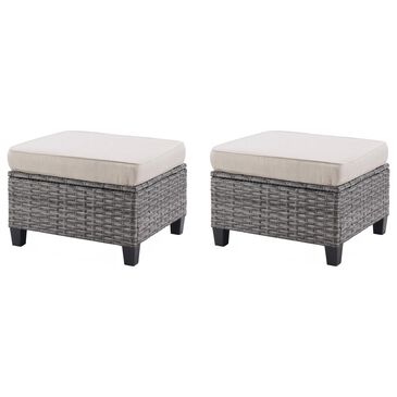 Sunwell Garden 16.9" Ottoman with Beige Cushion in Gray (Set of 2), , large