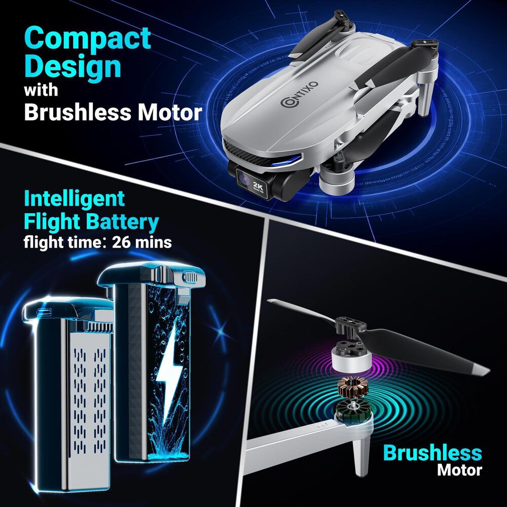 Contixo F28 Stratus 2K GPS Drone with Intelligent Flight Modes and Carrying Case in Silver, , large