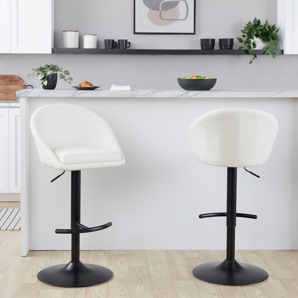 LumiSource Matisse Adjustable Swivel Barstool with Cream Fabric Upholstery in Black (Set of 2), , large