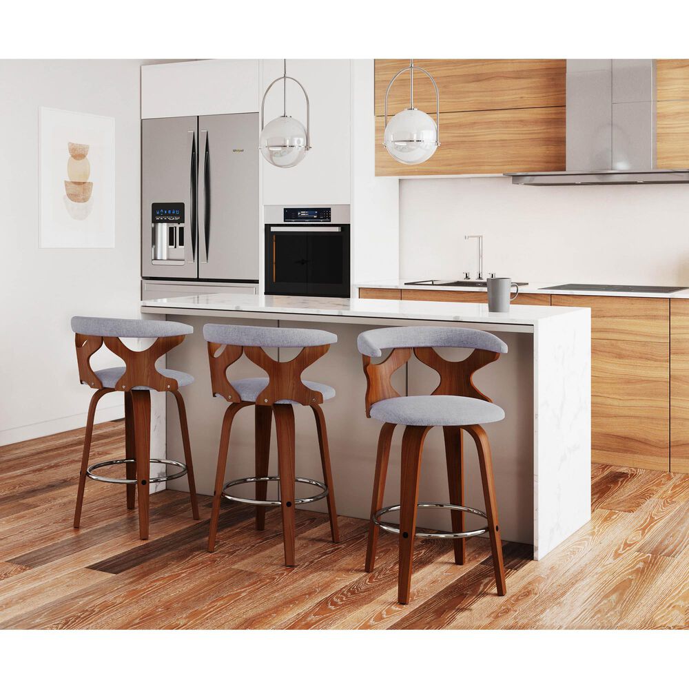 Lumisource Gardenia Swivel Counter Stool with Grey Cushion in Walnut and Chrome &#40;Set of 2&#41;, , large
