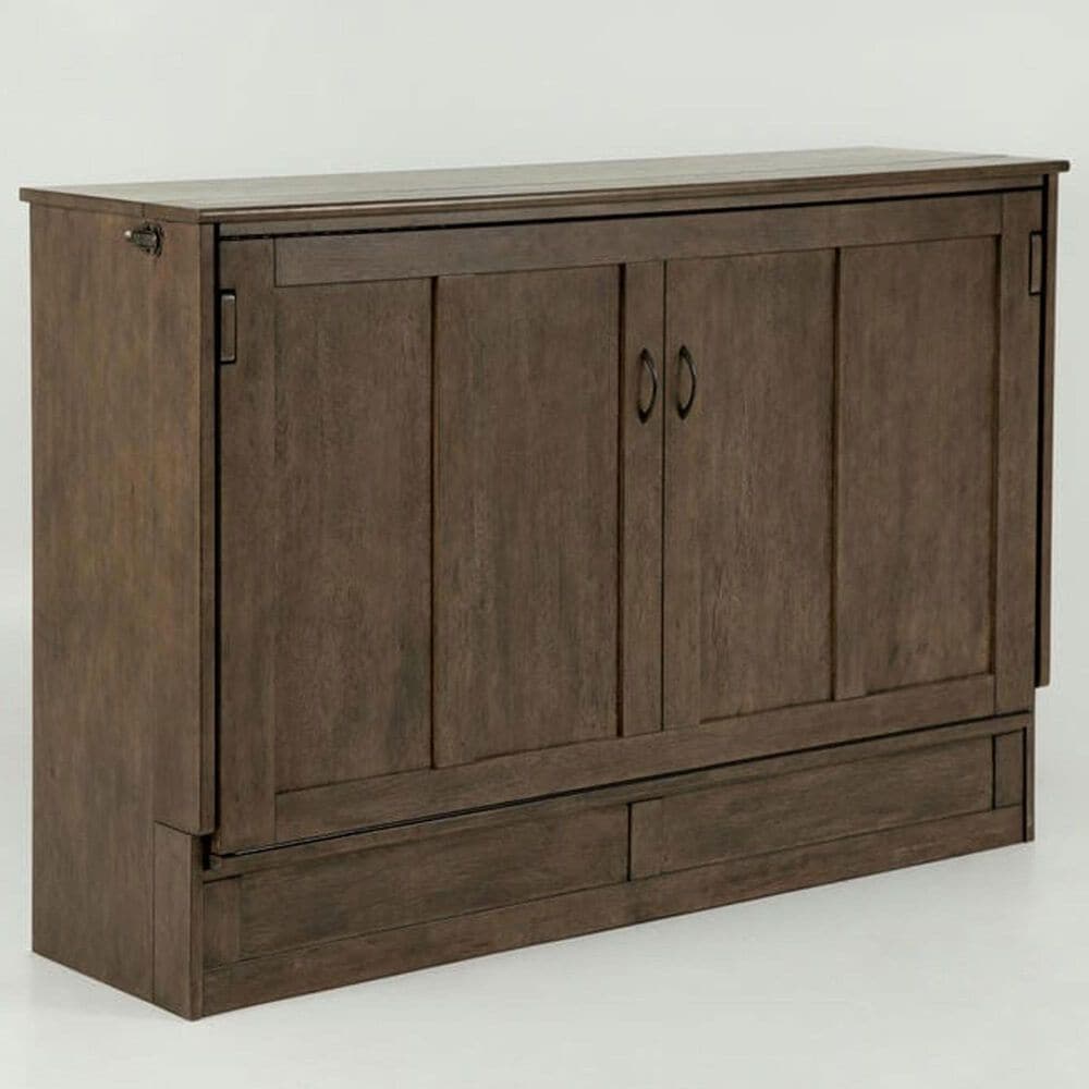 New Day Furniture Express Queen Murphy Cabinet Bed with Mattress in Normandy Brown, , large