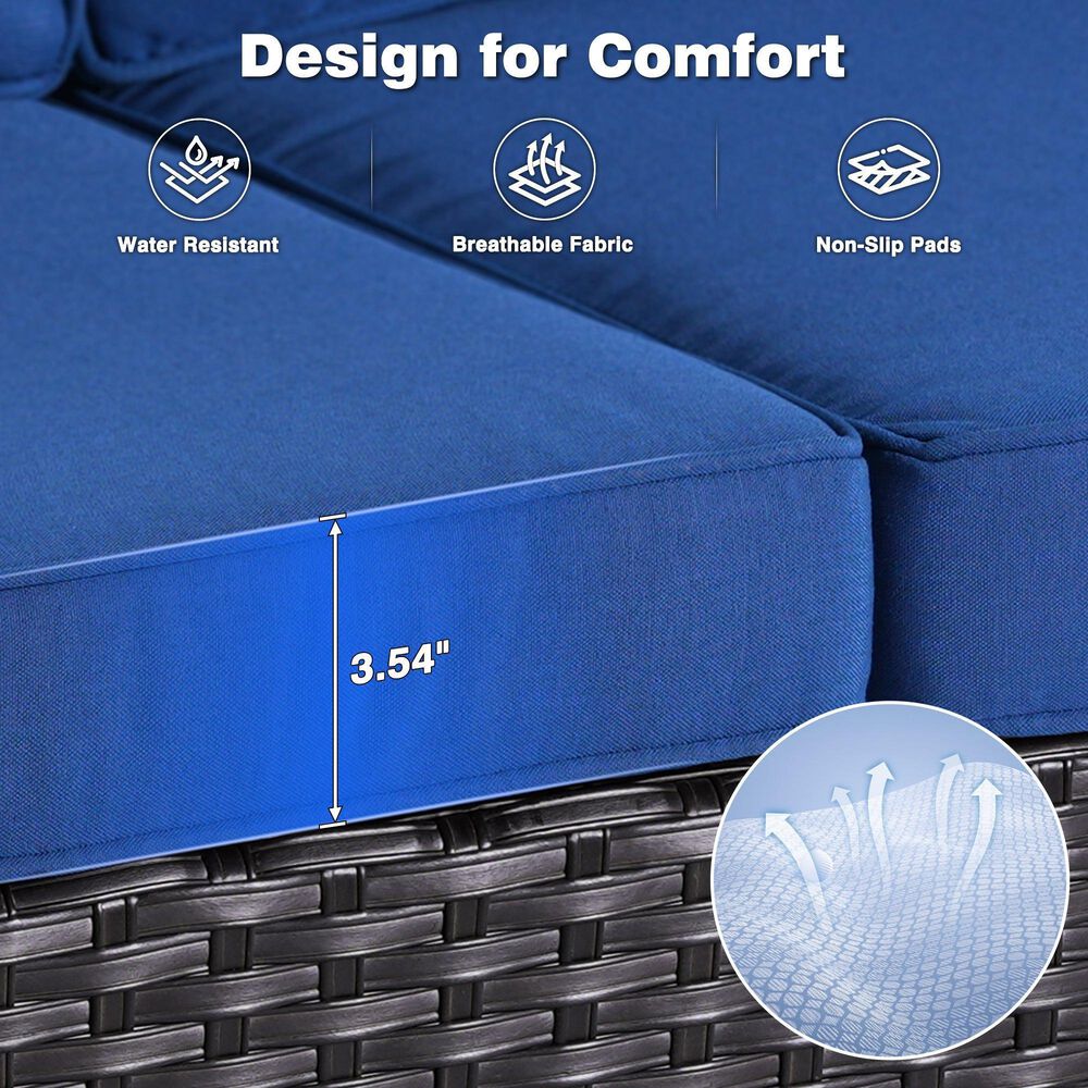 HOMLUX 5-Piece Patio Furniture Set with Chairs and Ottomans, High Back Outdoor Sofa Set, Brown Rattan in Denim Blue, , large