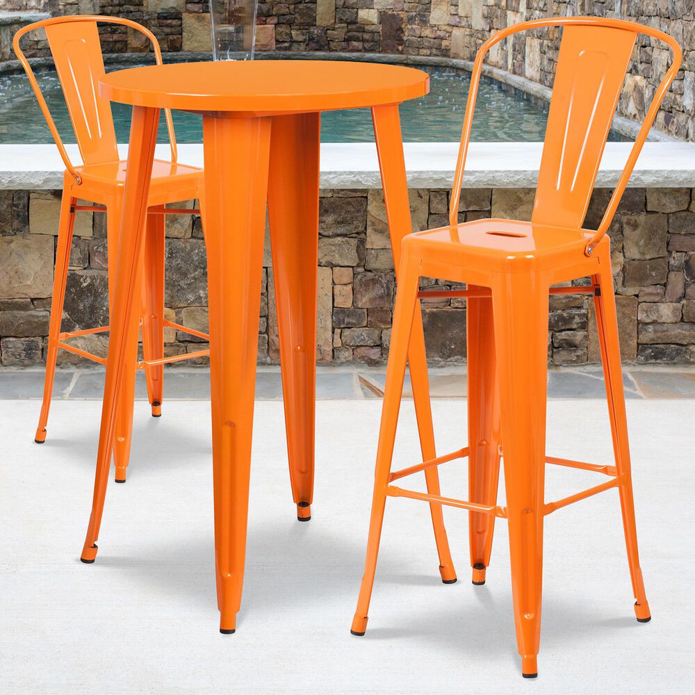 Flash Furniture 3-Piece Metal Bar Table Set in Orange, , large