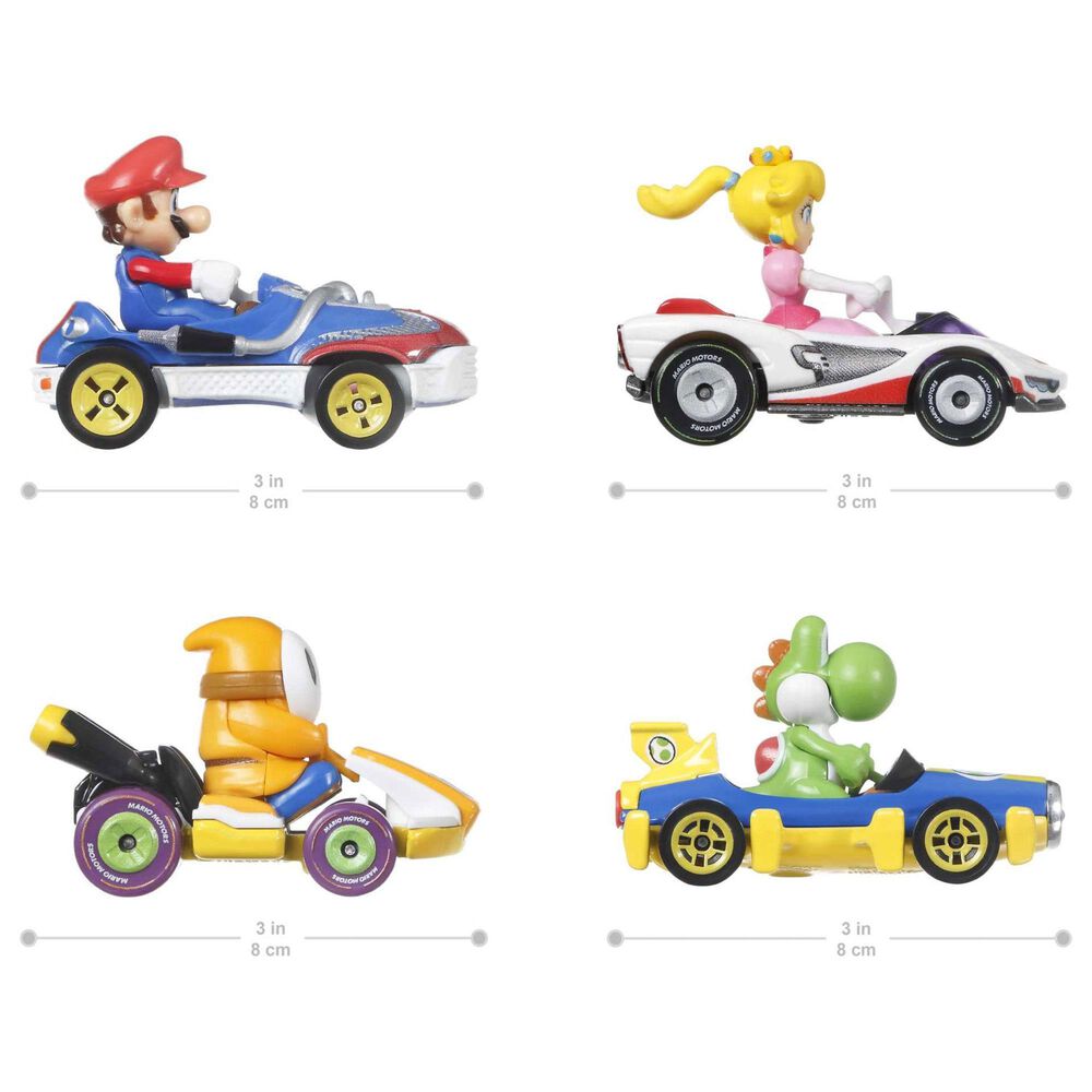 Hot Wheels Mario Kart Toy Character Vehicle 4-Pack - Mario, Yoshi, Princess Peach, Orange Shy Guy, , large