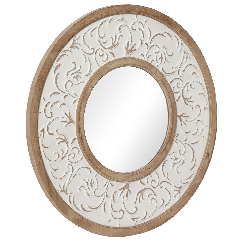 Maple and Jade 32&quot; Round Wall Mirror in Distressed White, , large