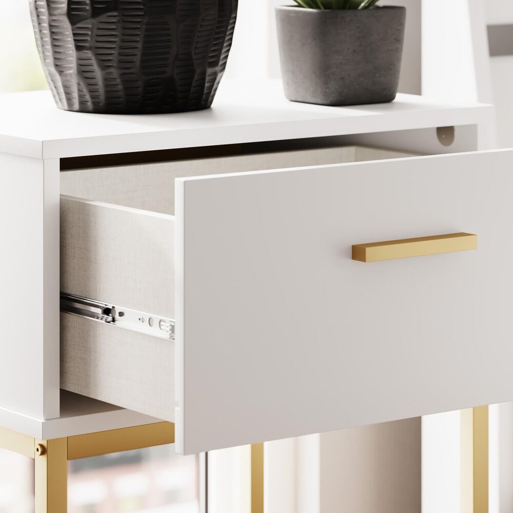 Ashley Socalle 1-Drawer Nightstand in Matte White and Gold, , large