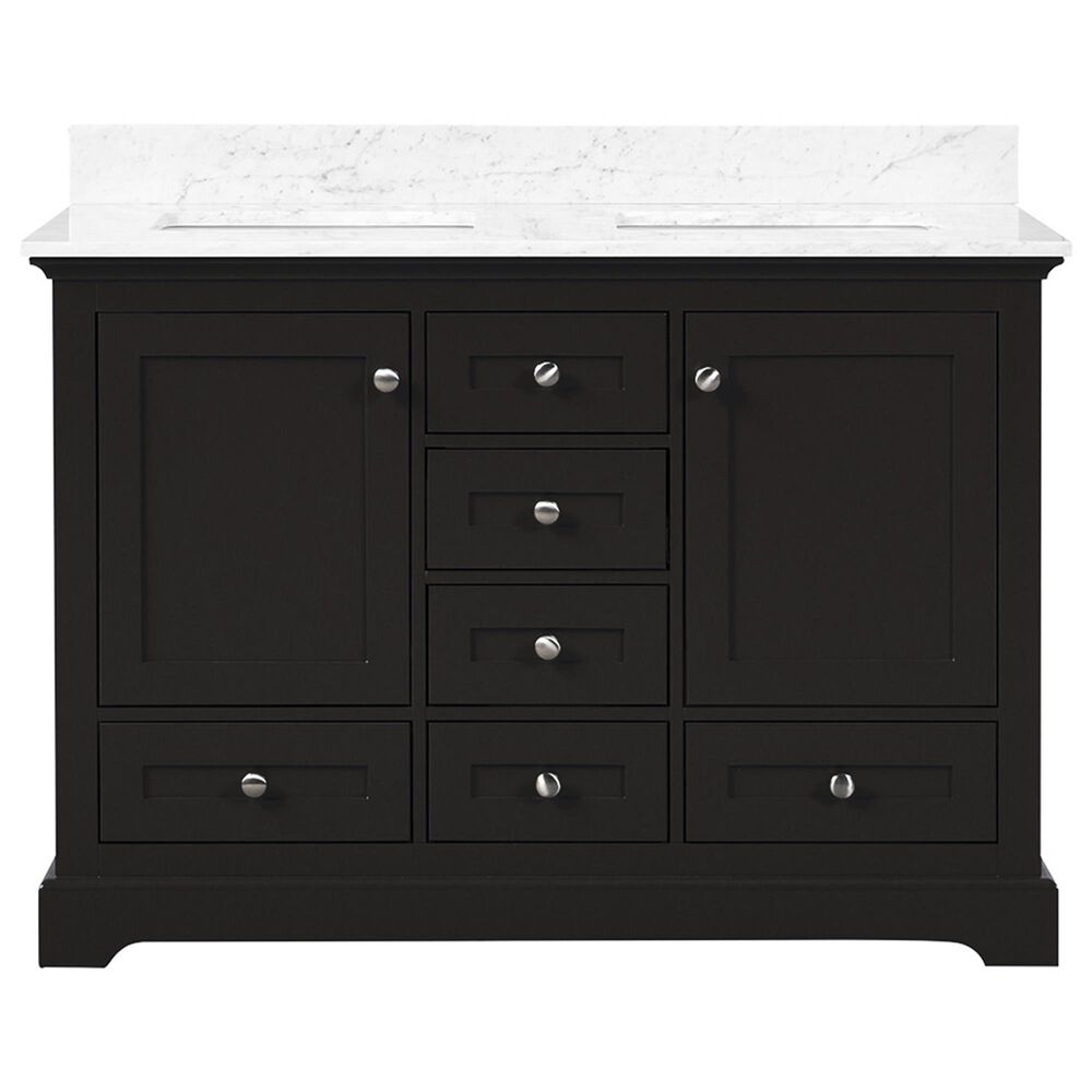 Lexora Home Dukes 48&quot; Double Bathroom Vanity in Espresso with 2 cm White Carrara Marble Top and Rectangular Sinks, , large