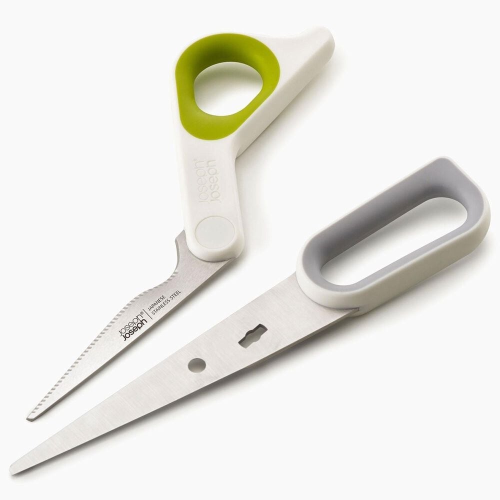 Joseph Joseph PowerGrip Kitchen Scissors with Integrated Thumb Grip in White and Green, , large
