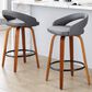 LumiSource Grotto Swivel Counter Stool with Grey Faux Leather Upholstery in Walnut Wood and Black (Set of 2), , large