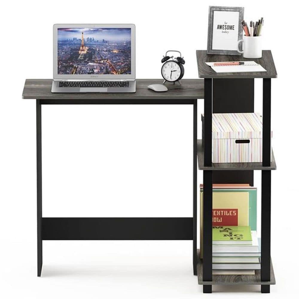 HOMLUX L-Shaped Computer Desk with Open Display Shelves in French Oak Grey and Black, , large
