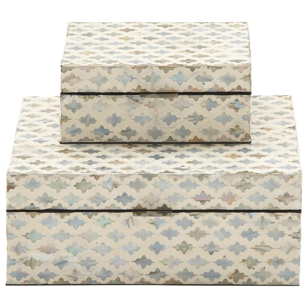 Maple and Jade Coastal Box in Cream, Tan, Gray and Blue (Set of 2), , large