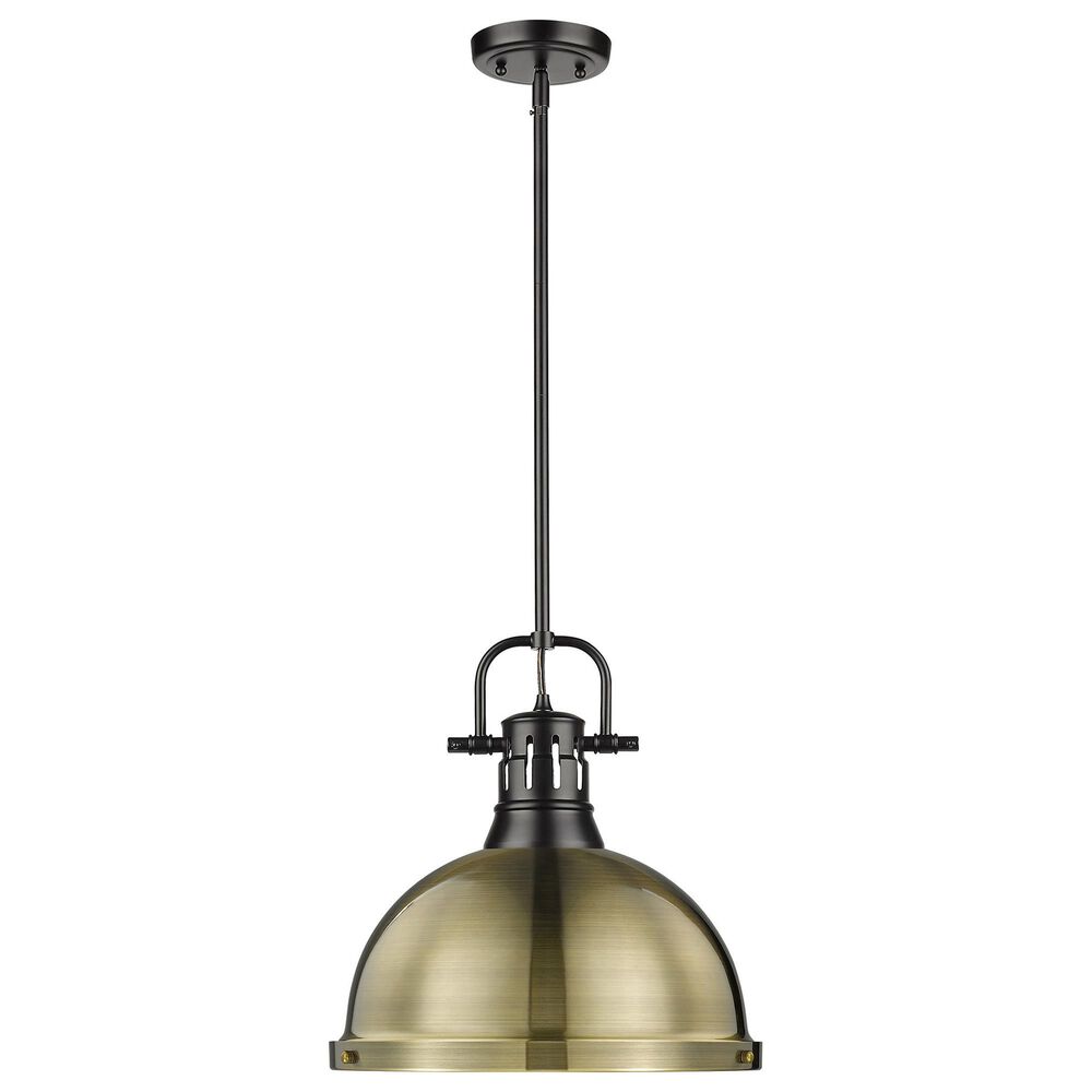 Golden Lighting Duncan Large Pendant with Rod in Matte Black and Aged Brass, , large