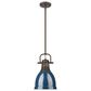 Golden Lighting Duncan 1-Light Small Pendant with Rod and Matte Navy Shade in Rubbed Bronze, , large