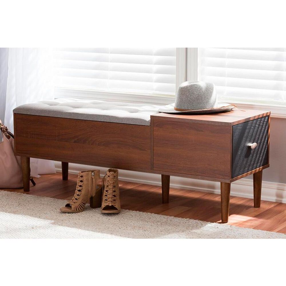 Baxton Studio Merrick Entryway Storage Bench in Light Grey/Brown NFM