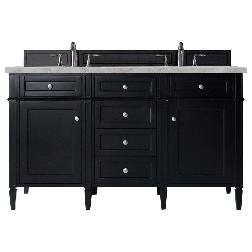 James Martin Vanities Brittany 60" Double Bathroom Vanity in Black Onyx with 3 cm Victorian Silver Quartz Top and Rectangular Sinks, , large
