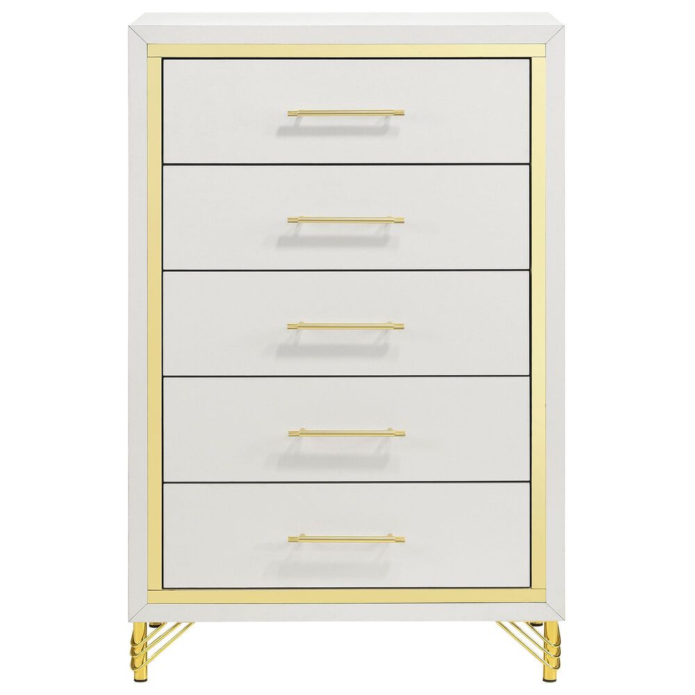 Pacific Landing Lucia 5-Drawer Chest in White and Gold, , large