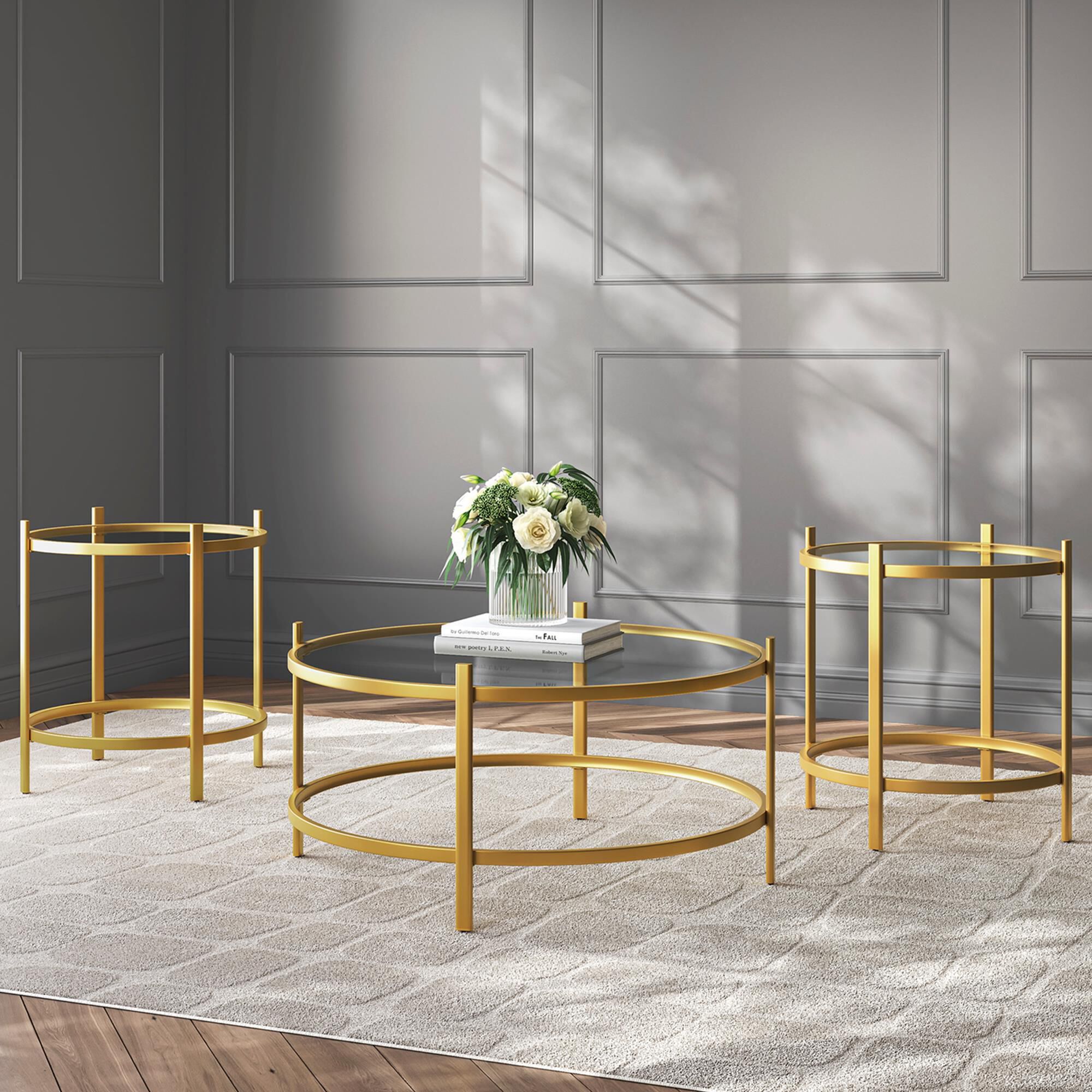 Ashley Pearlox 3-Piece Occasional Table Set in Gold