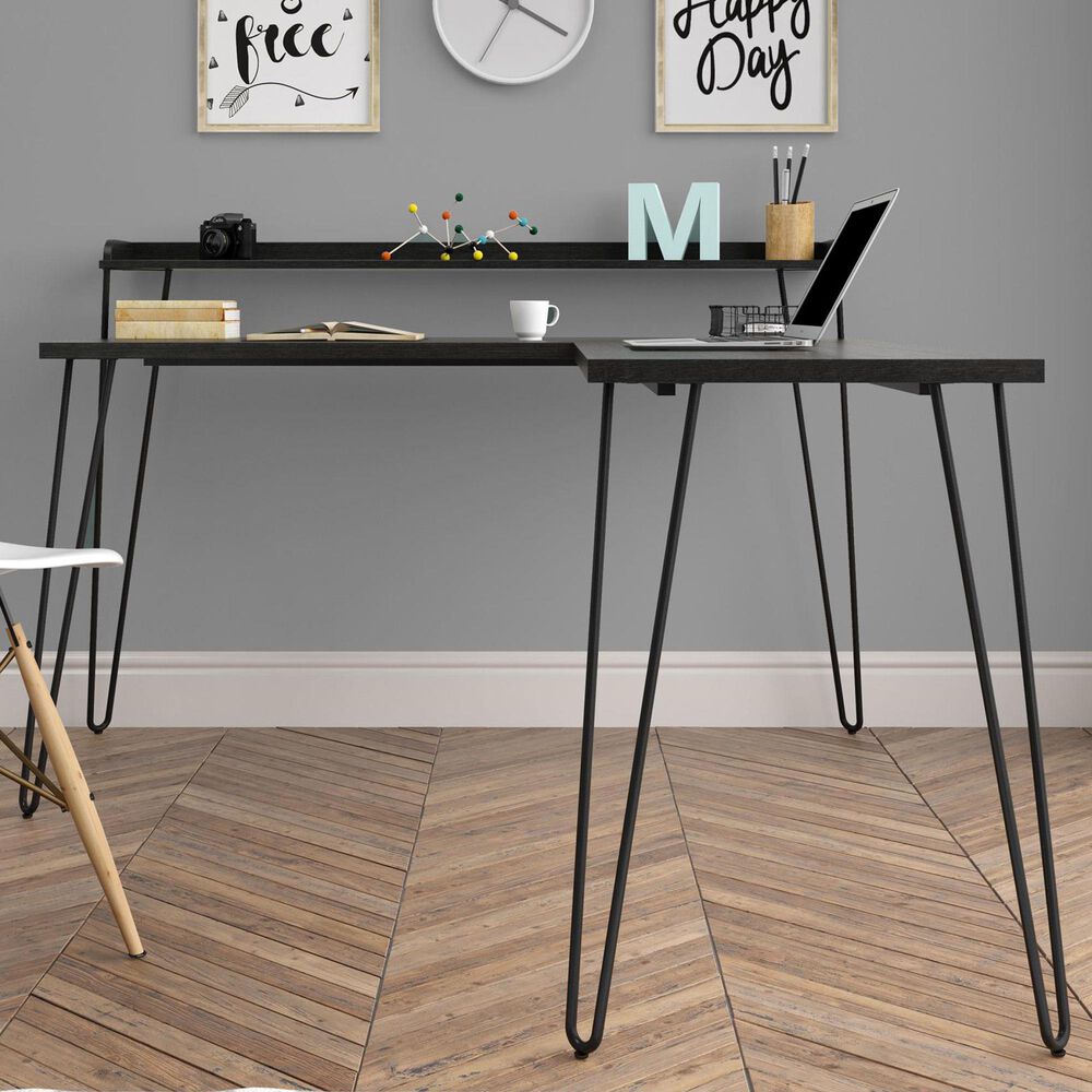 DHP Deacon L-Desk in Black Oak, , large