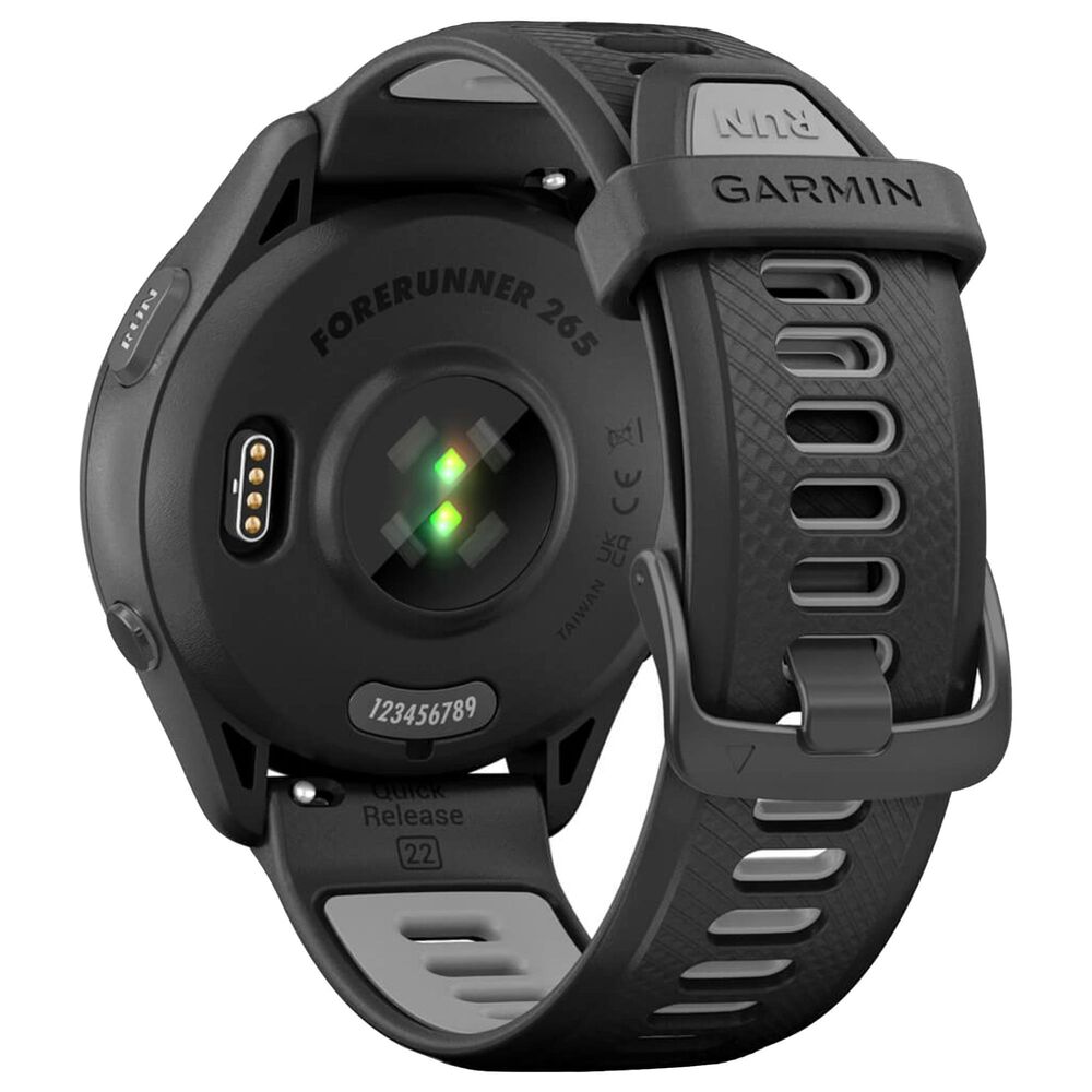 Garmin Forerunner 265 Smartwatch 46mm Black Bezel Case with Black and Powder Gray Silicone Band, , large