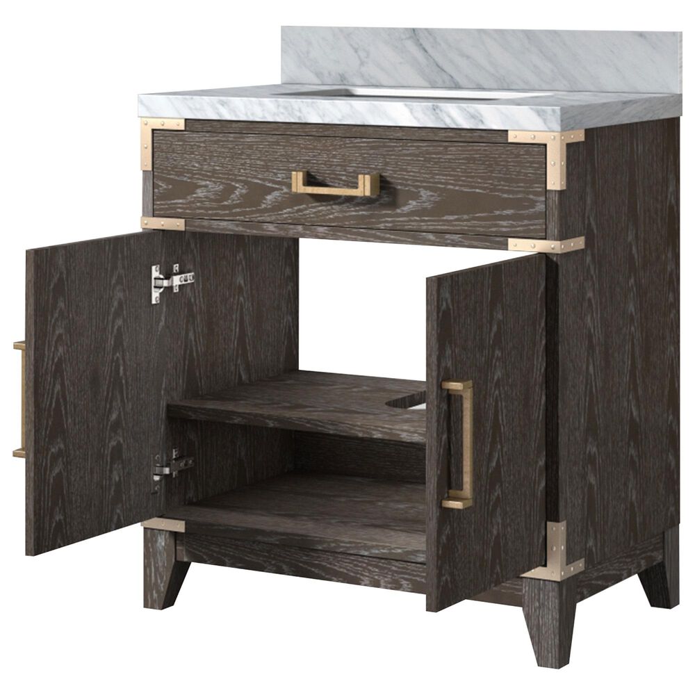 Lexora Home Laurel 30&quot; Single Bathroom Vanity in Brown Oak with White Carrara Marble Top and Rectangular Sink, , large