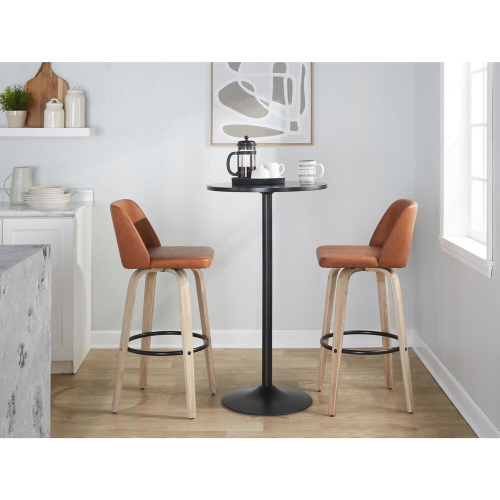LumiSource Toriano Swivel Bar Stool with Camel Faux Leather Upholstery in Whitewashed and Black (Set of 2), , large