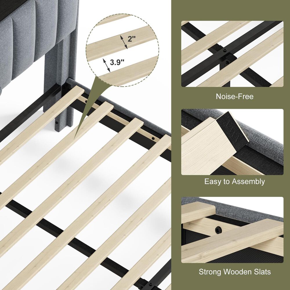 Homlux Full Storage Platform Bed with LED Headboard with Charging Station in Gray, , large