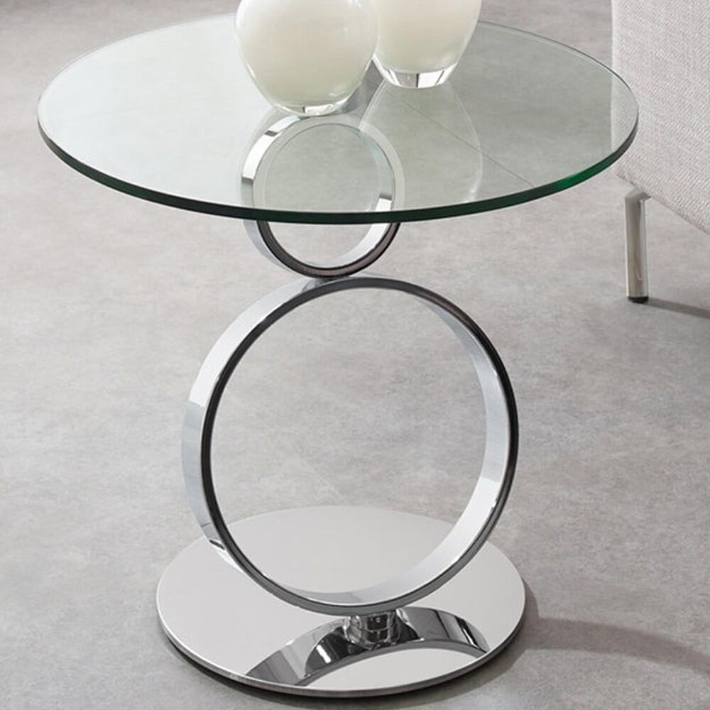Casana Satellite End Table in Chrome and Clear, , large