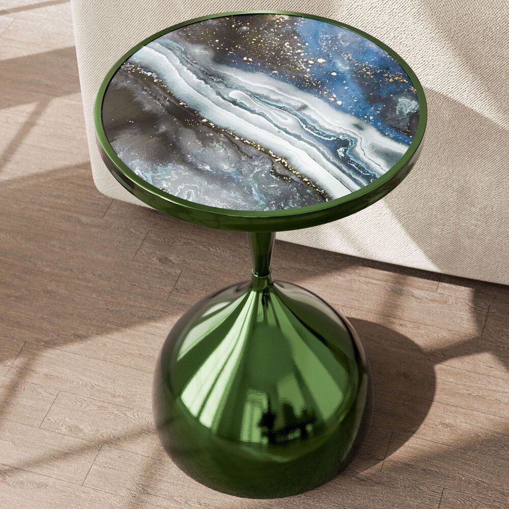 Furniture of America Gleam Round End Table in Polished Green, , large