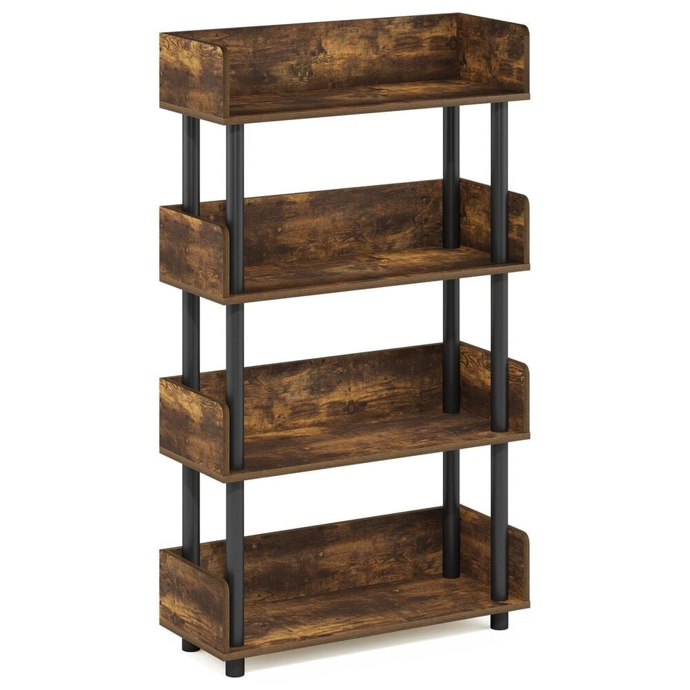 HOMLUX Turn-N-Tube 4-Tier Open Display Storage Bookshelf in Amber Pine and Black, , large