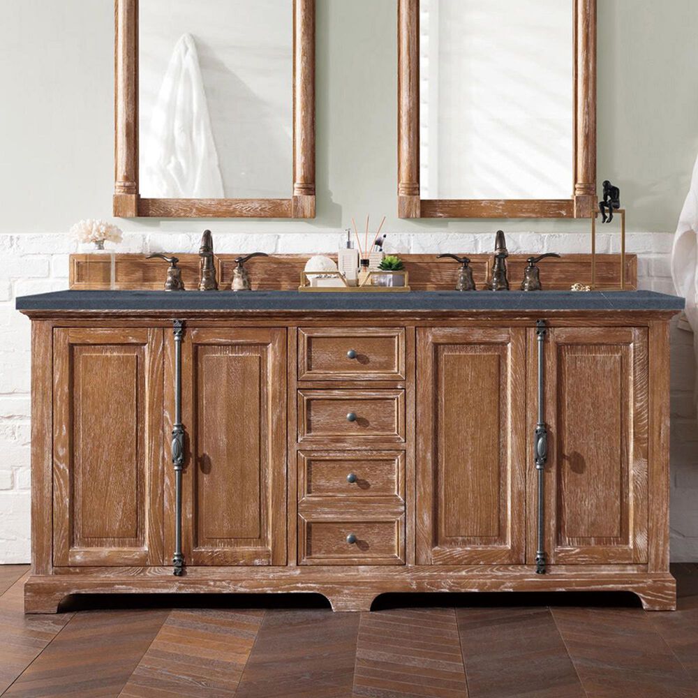 James Martin Vanities Providence 72&quot; Double Bathroom Vanity in Driftwood with 3 cm Charcoal Soapstone Quartz Top and Rectangular Sinks, , large