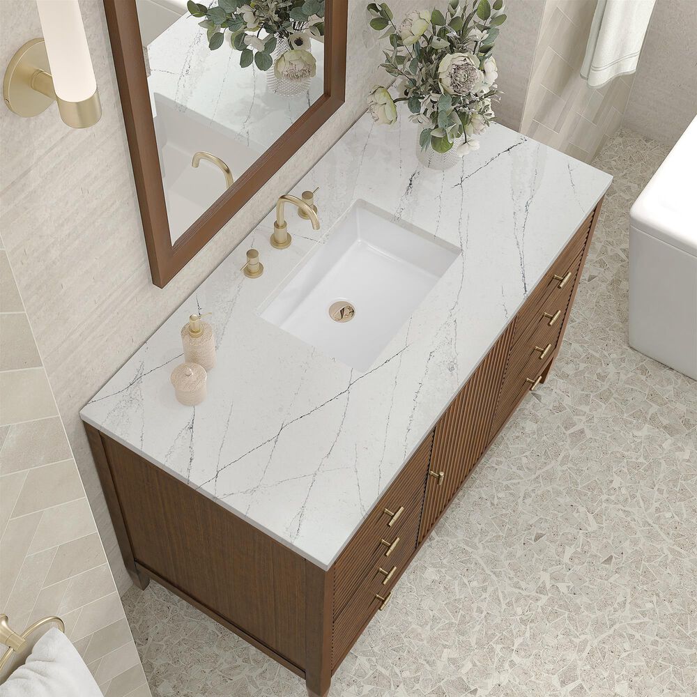 James Martin Vanities Myrrin 48&quot; Vanity in Mid Century Walnut with 3 cm Ethereal Noctis Quartz Top, , large