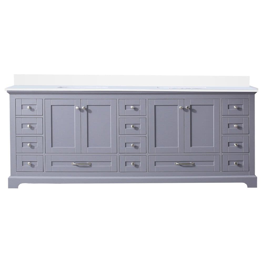 Lexora Home Dukes 84&quot; Double Bathroom Vanity in Dark Grey with 2 cm White Cultured Marble Top and Rectangular Sinks, , large