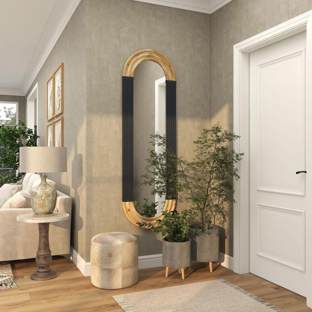 Maple and Jade 68&quot; x 22&quot; Oval Wall Mirror with Dimensional Carved Frame in Brown and Black, , large