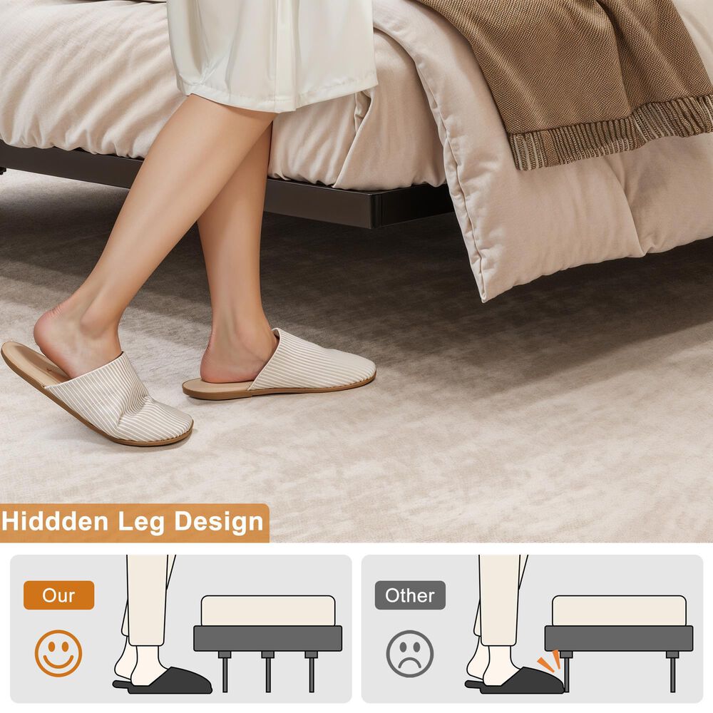 HOMLUX Full Floating Bed Frame with LED Headboard and Charging Station in Black, , large