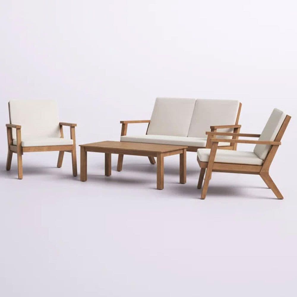 Hearth and Haven Temecula 4-Piece Outdoor Chat Set with Natural Rectangular Coffee Table in Cream, , large