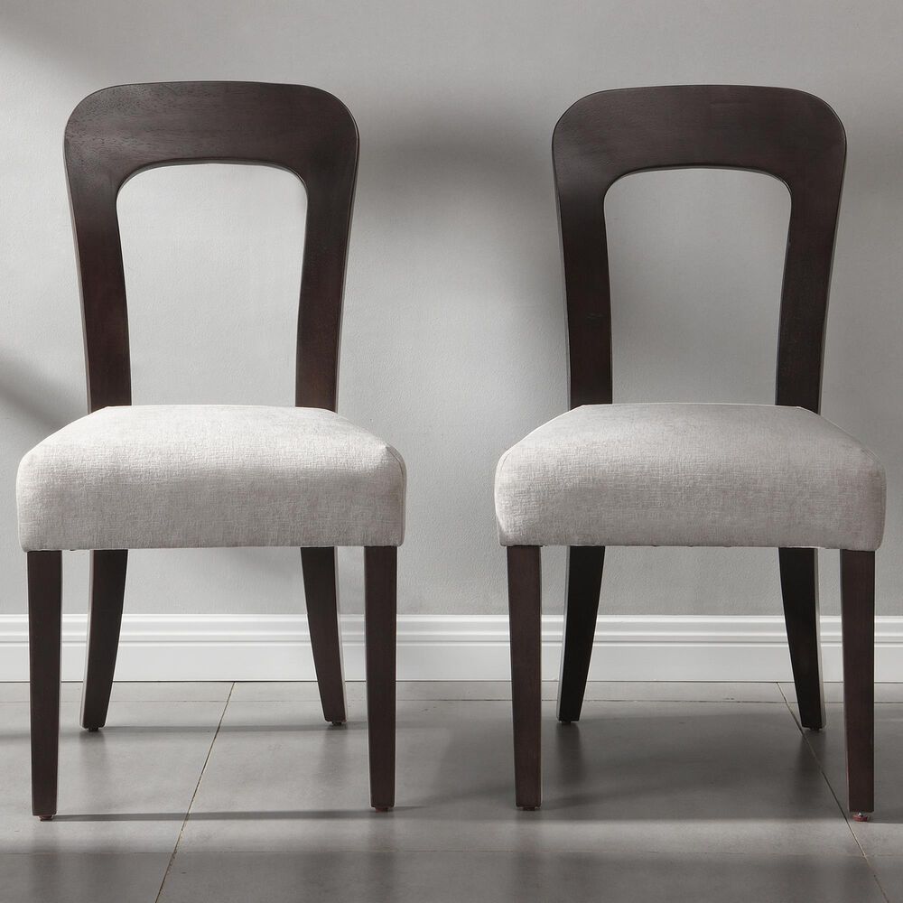 Hearth and Haven Upholstered Side Chair with Gray Cushion in Dark Brown &#40;Set of 2&#41;, , large