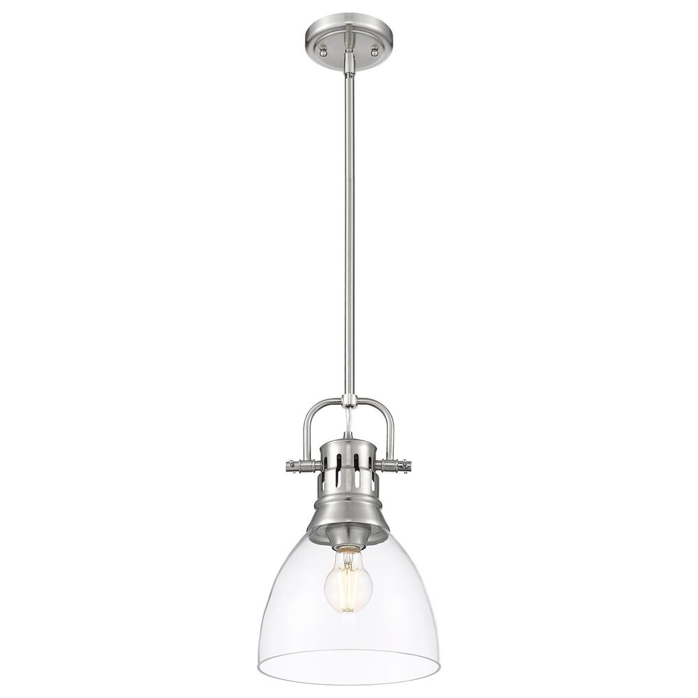 Golden Lighting Duncan 1-Light Small Pendant with Rod and Clear Shade in Pewter, , large