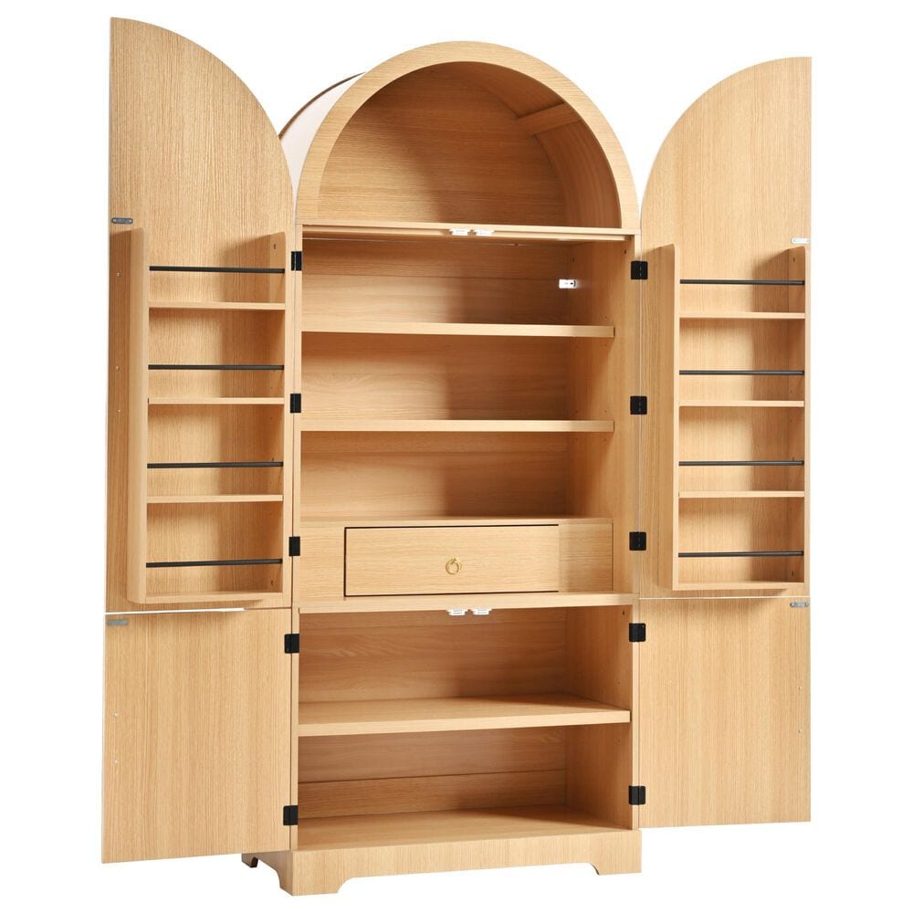 HOMLUX 72" Tall Arched Kitchen Pantry Cabinet in Natural, , large