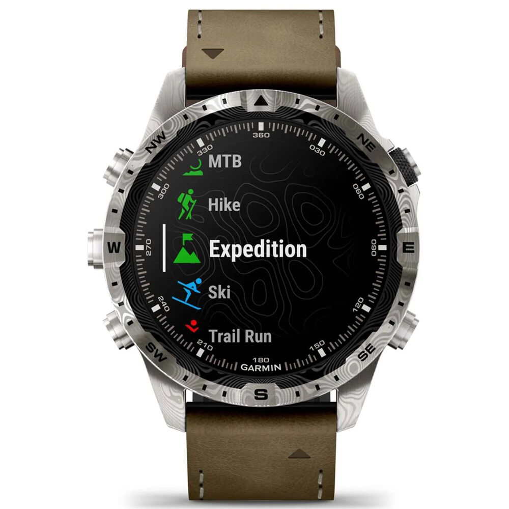 Garmin MARQ Adventurer Edition &#40;Gen 2&#41; Smartwatch 46 mm Damascus Steel Case with Brown Band, , large