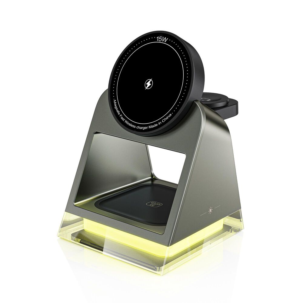 POM Gear 4 in 1 Metal Wireless Charging Stand (15w + 5w + 3w) &amp; Touch Nightlight, , large