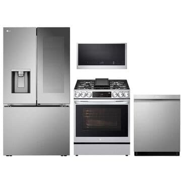 LG 4-Piece Kitchen Package with 30.7 Cu. Ft. French Door Refrigerator, Gas Range and Pocket Handle Dishwasher in Stainless Steel, , large