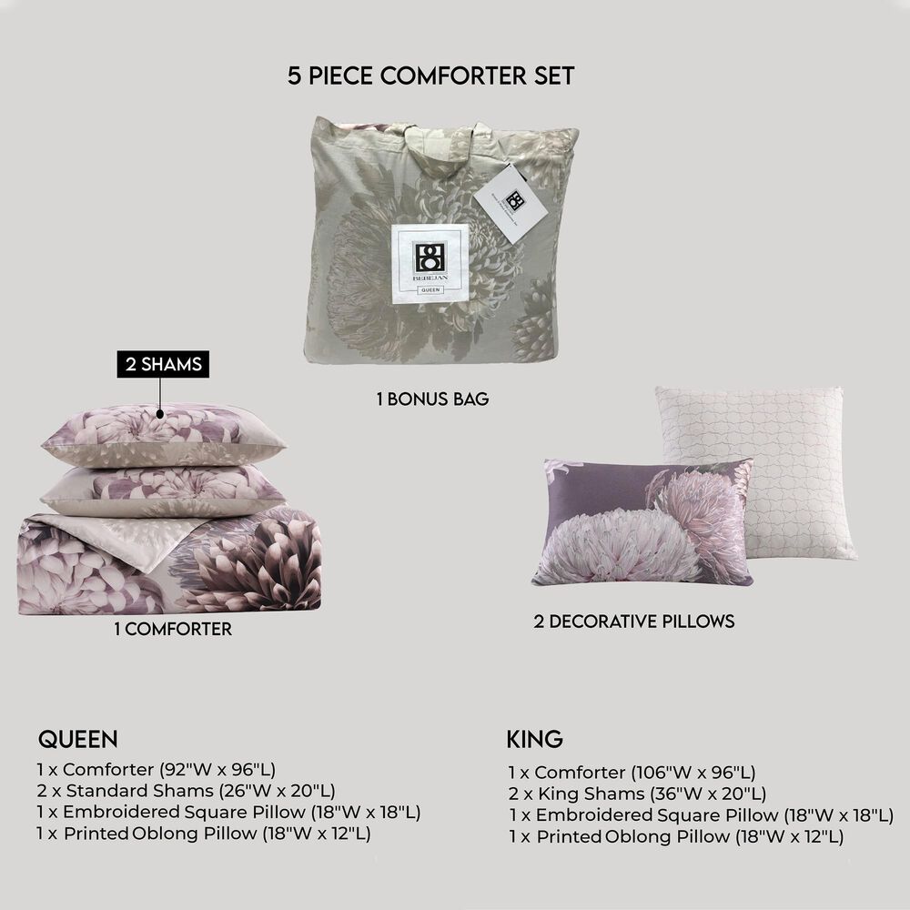 BEBEJAN Dahlia 5-Piece Reversible King Comforter Set in Purple, , large