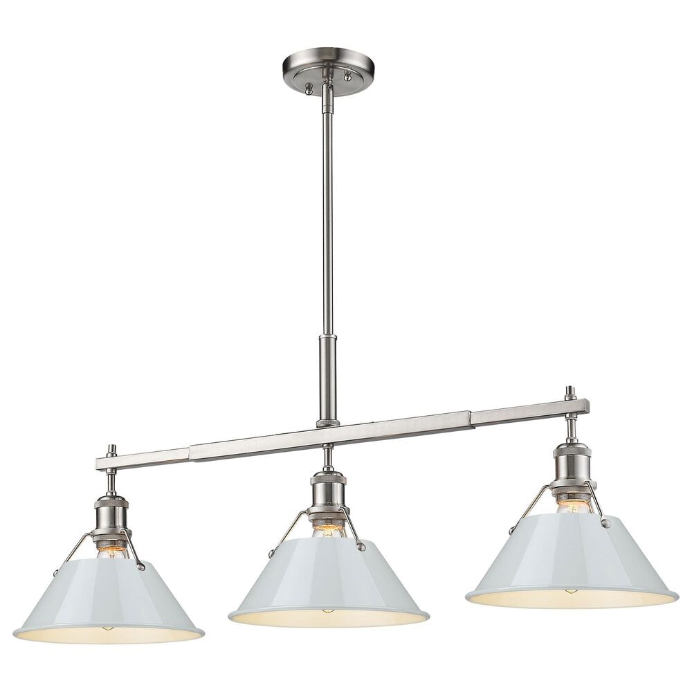 Golden Lighting Orwell 3-Light Linear Pendant with Dusky Blue Shade in Pewter, , large