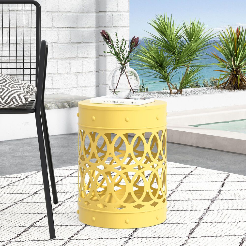 Hearth and Haven Outdoor Side Table with Overlapping Circle Design in Yellow, , large