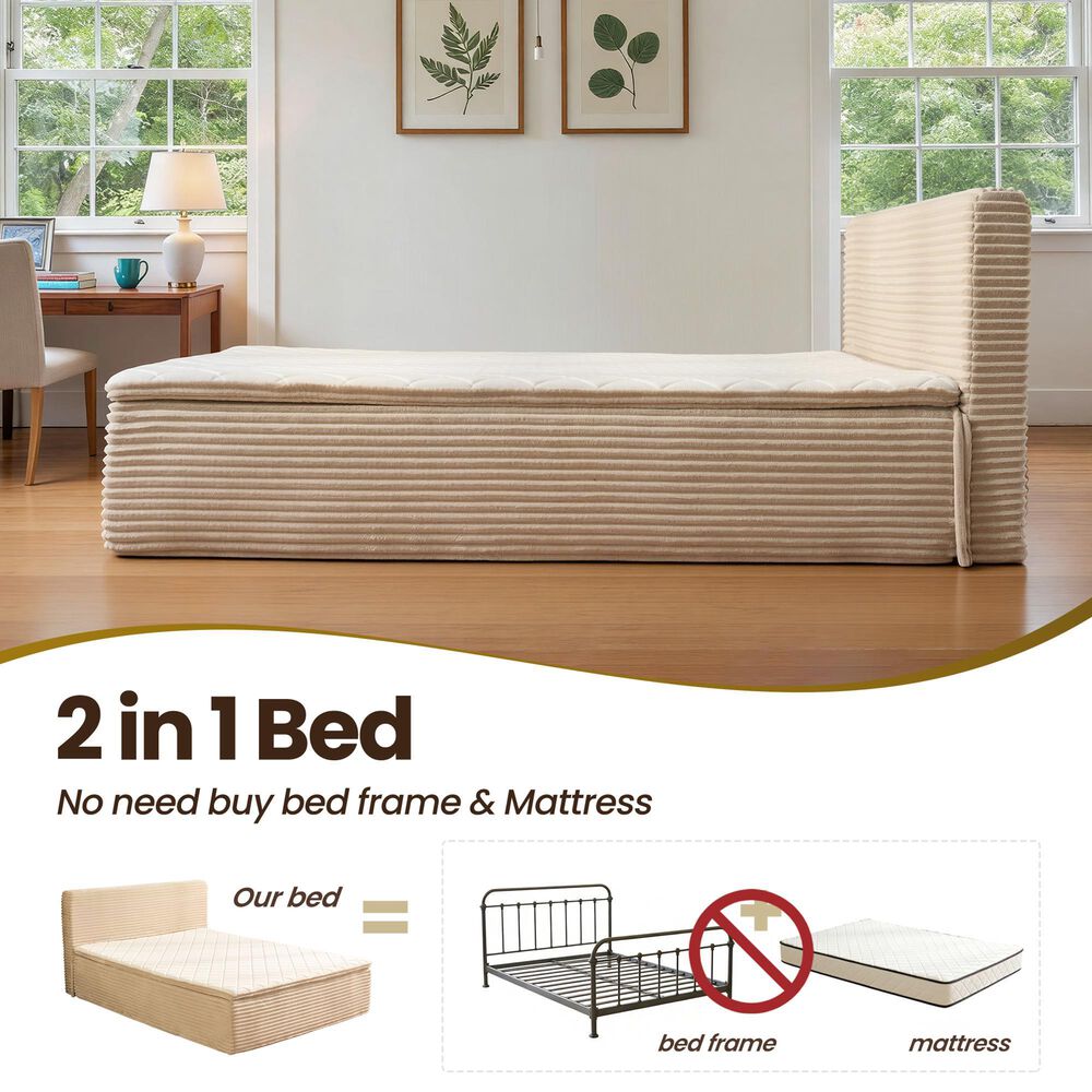 HOMLUX Plush Queen Mattress with Beige Headboard, , large