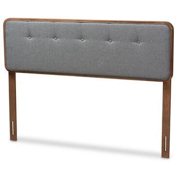 Baxton Studio Palina Full Headboard with Dark Grey Upholstered in Walnut Brown, , large